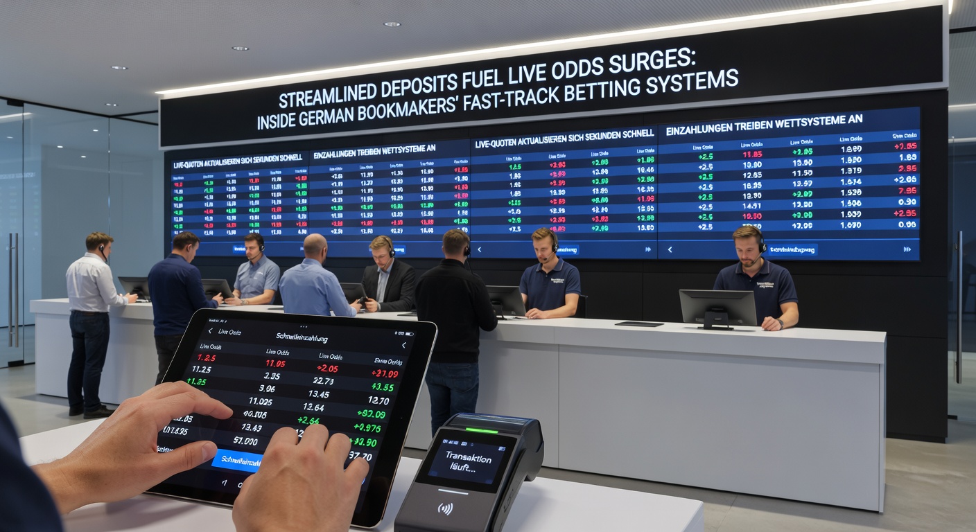 Screenshot eines Buchmacher-Interfaces mit Live-Quoten, Einzahlungs-Button und Echtzeit-Chart von Odds-Surges während eines Basketballspiels